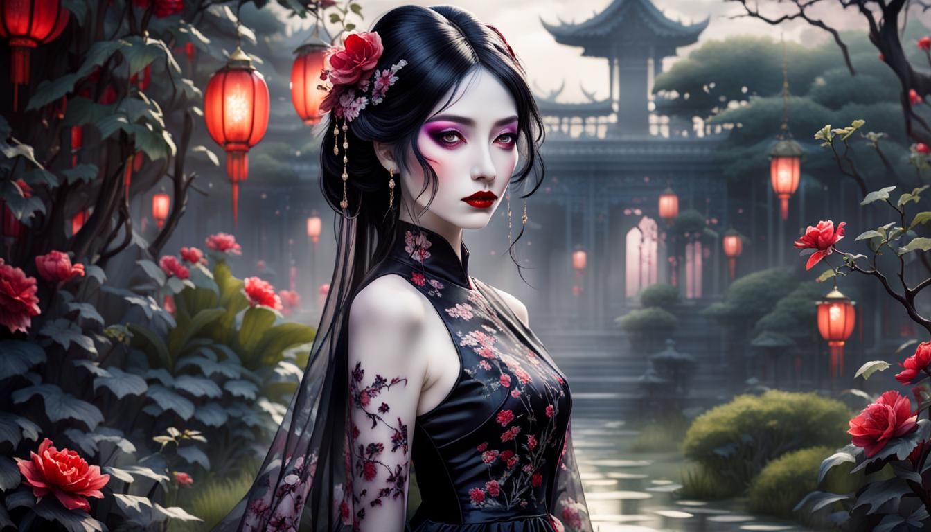 Ethereal Gothic Aphrodite in Twilight Elegance