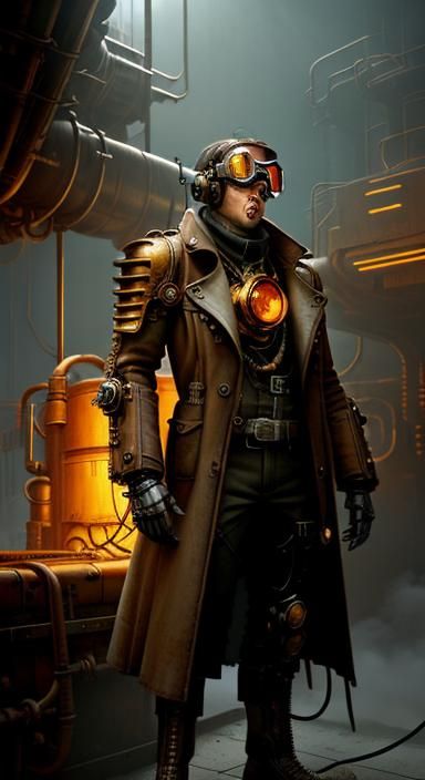 Dieselpunk Biomechanical Humanoid in Vitruvian Pose