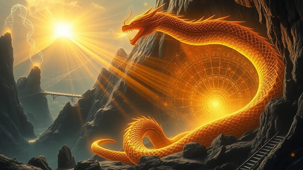 Golden Serpentine Energy Ascends Ancient Volcanic Temple