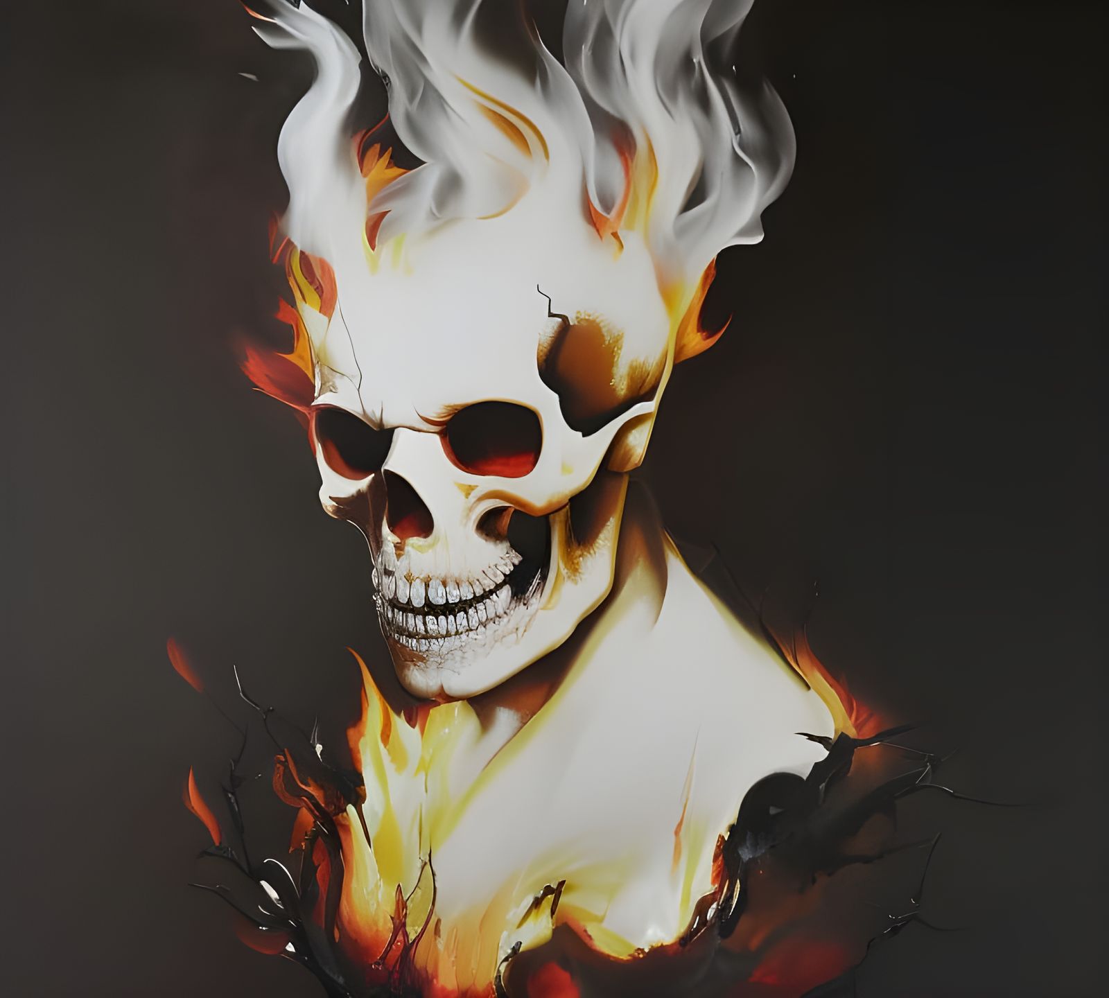Terrifying Burning Skull Portrait in Horror Style