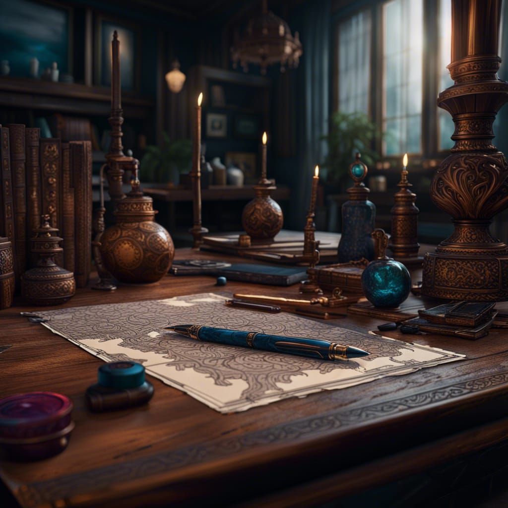Detailed Matte Painting of a Pen on Table