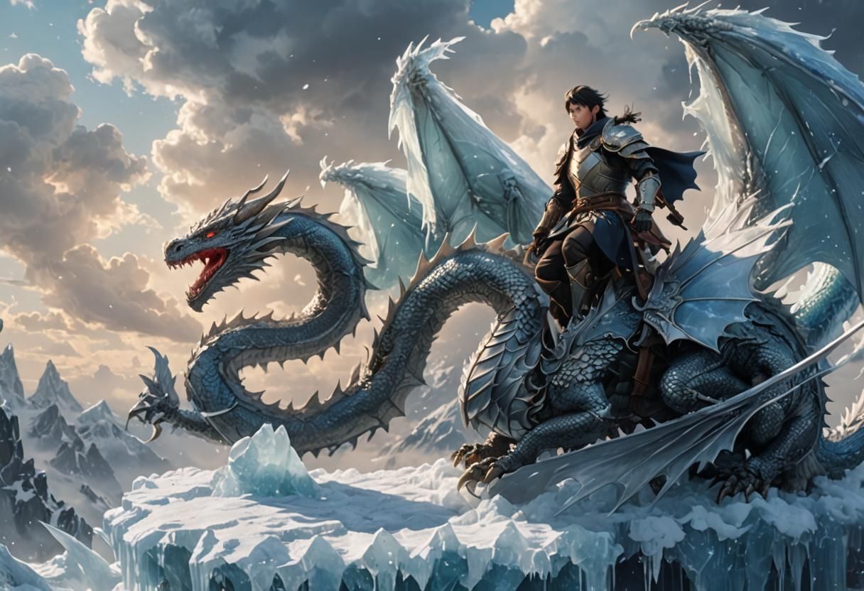 Ice Dragon Rider Soaring, 3D Anime Art