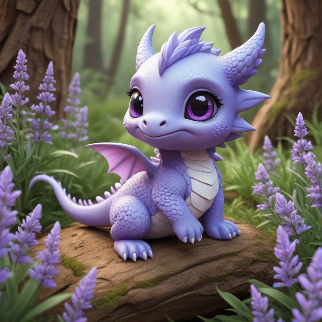 Whimsical Lavender Dragon in a Dreamy Landscape