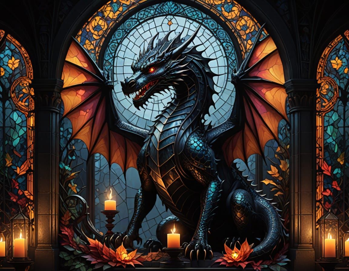 Surreal Stained Glass Dragon in Iridescent Splendor