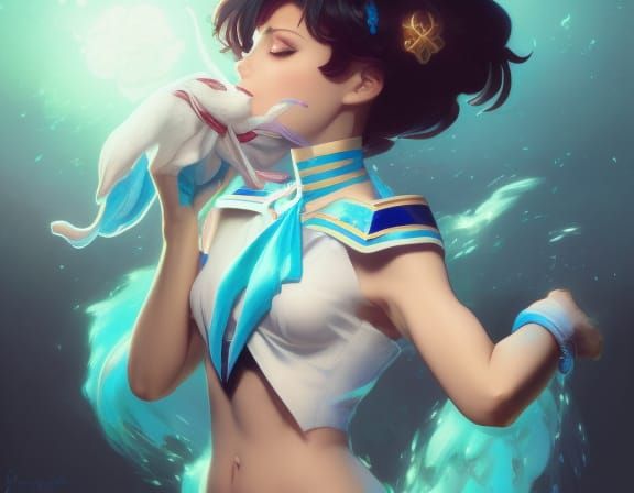 Sailor Mercury Rabbit Portrait in Hyperdetailed Style