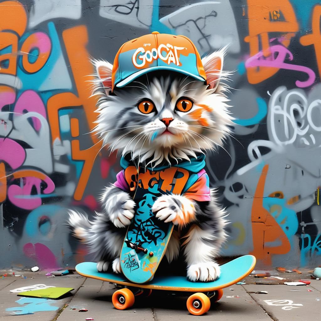 Trendy Kitten in Cityscape as 3D Anime Art