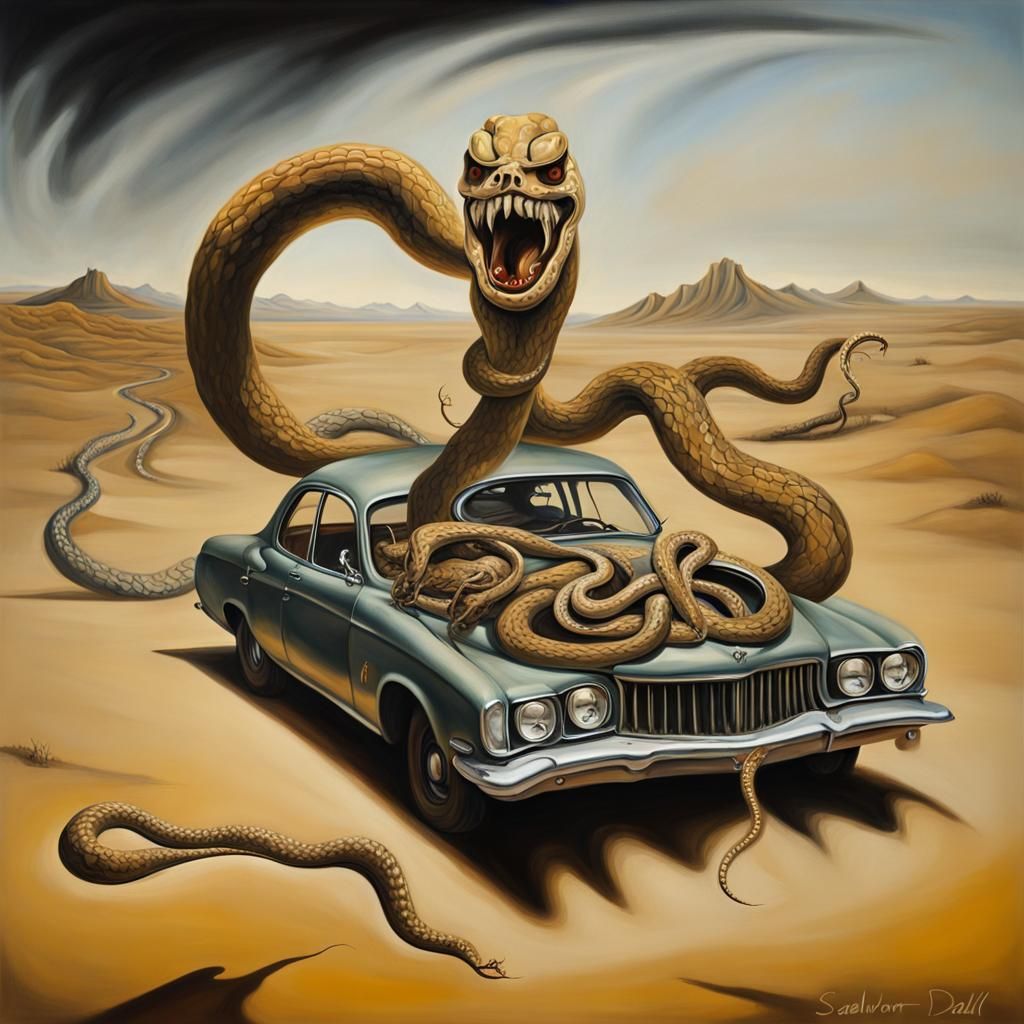 Surreal Mad Max Snake Mosh Inspired by Dali