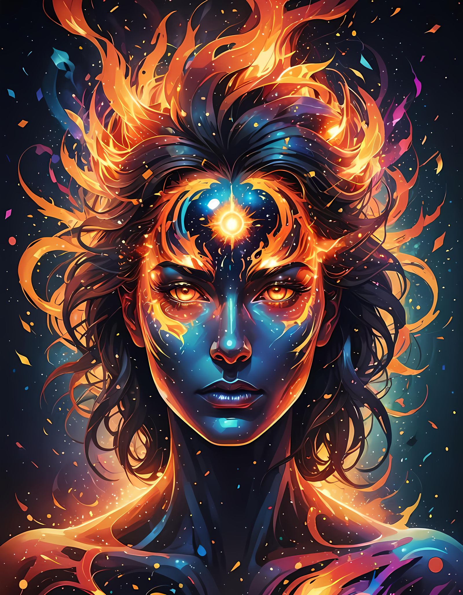 Mystical Fire Entity in Abstract Universe