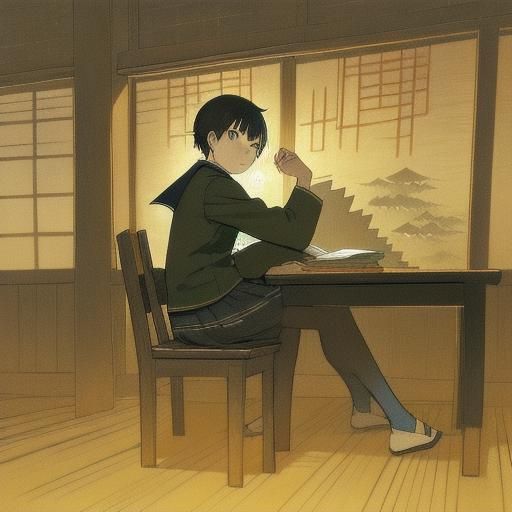 Ninja Student in Japanese Classroom: Vibrant Digital Art