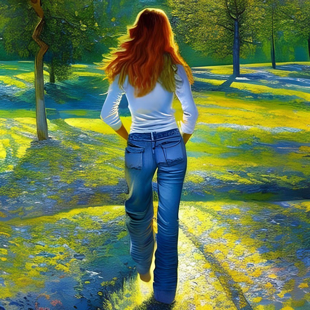 Woman's Sunny Walk: Oil Painting Style