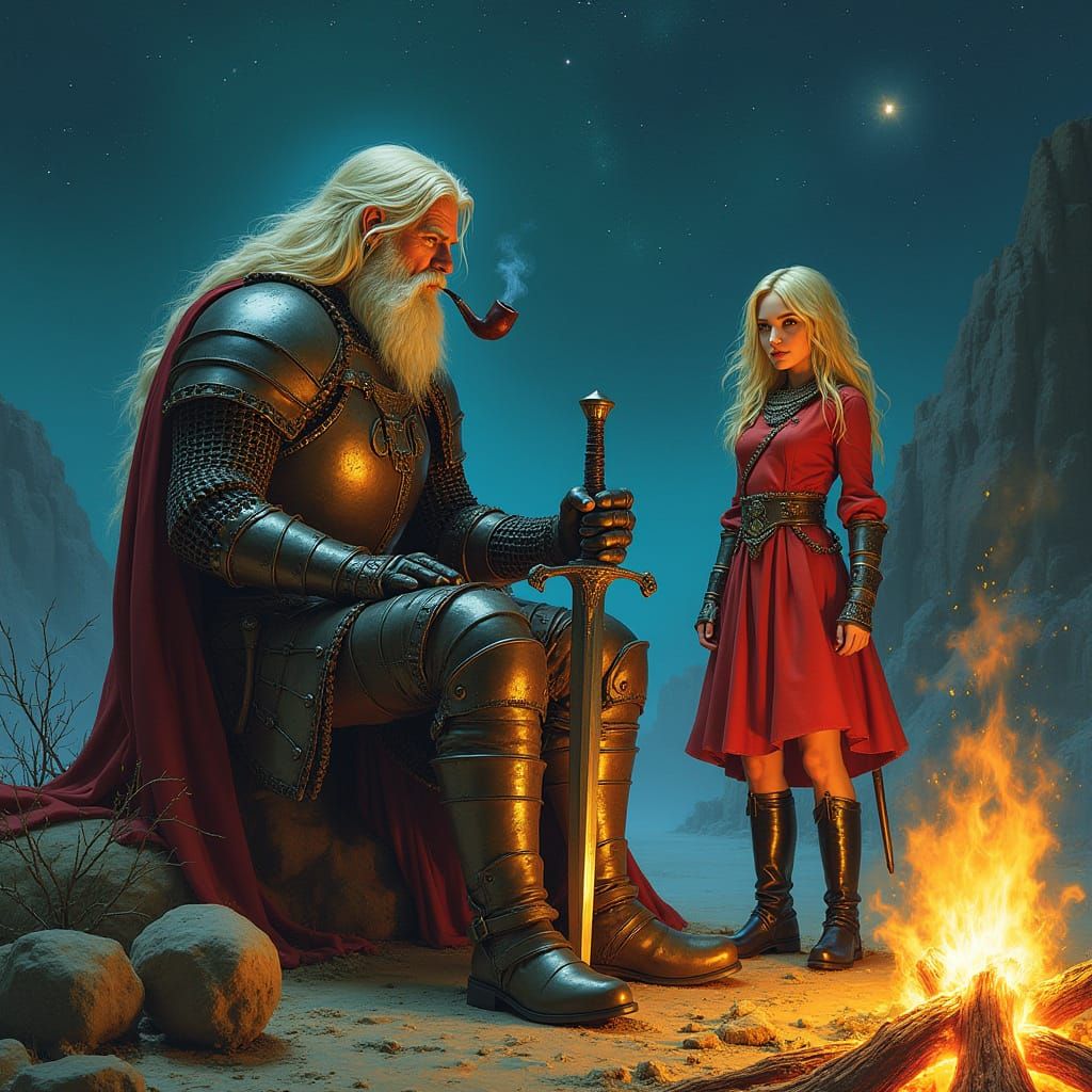 Surreal Medieval Warrior in Majestic Starry Night