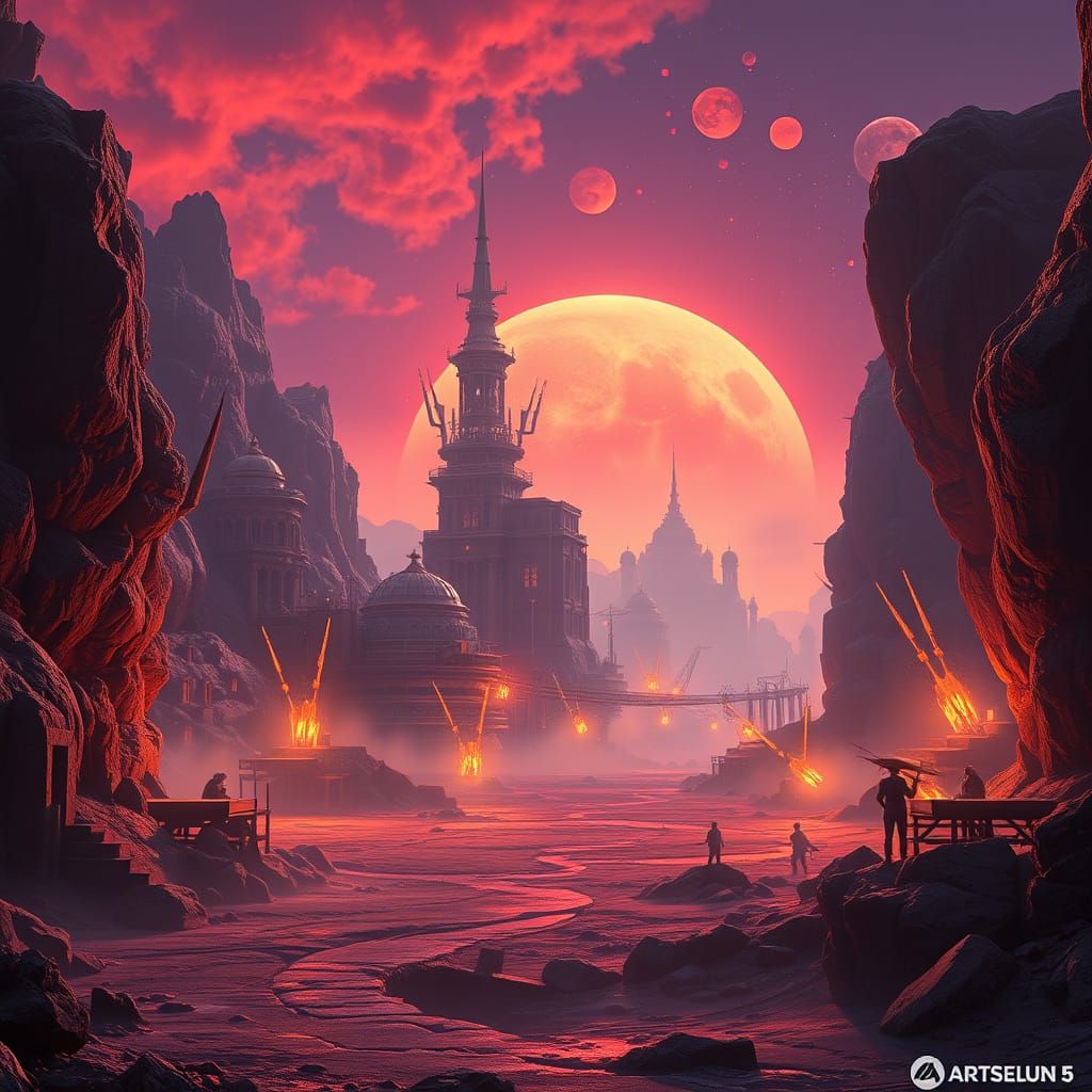 Surreal Solarpunk Oasis in Vibrant Color