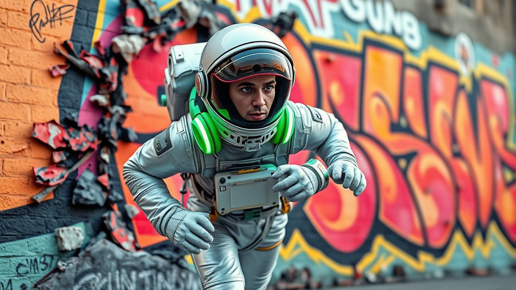 Astronaut Bursts From Graffiti Wall in Hyperrealistic 3D