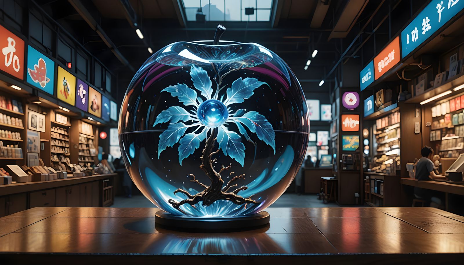 Surreal Crystal Apple in Anime-Inspired Digital Art