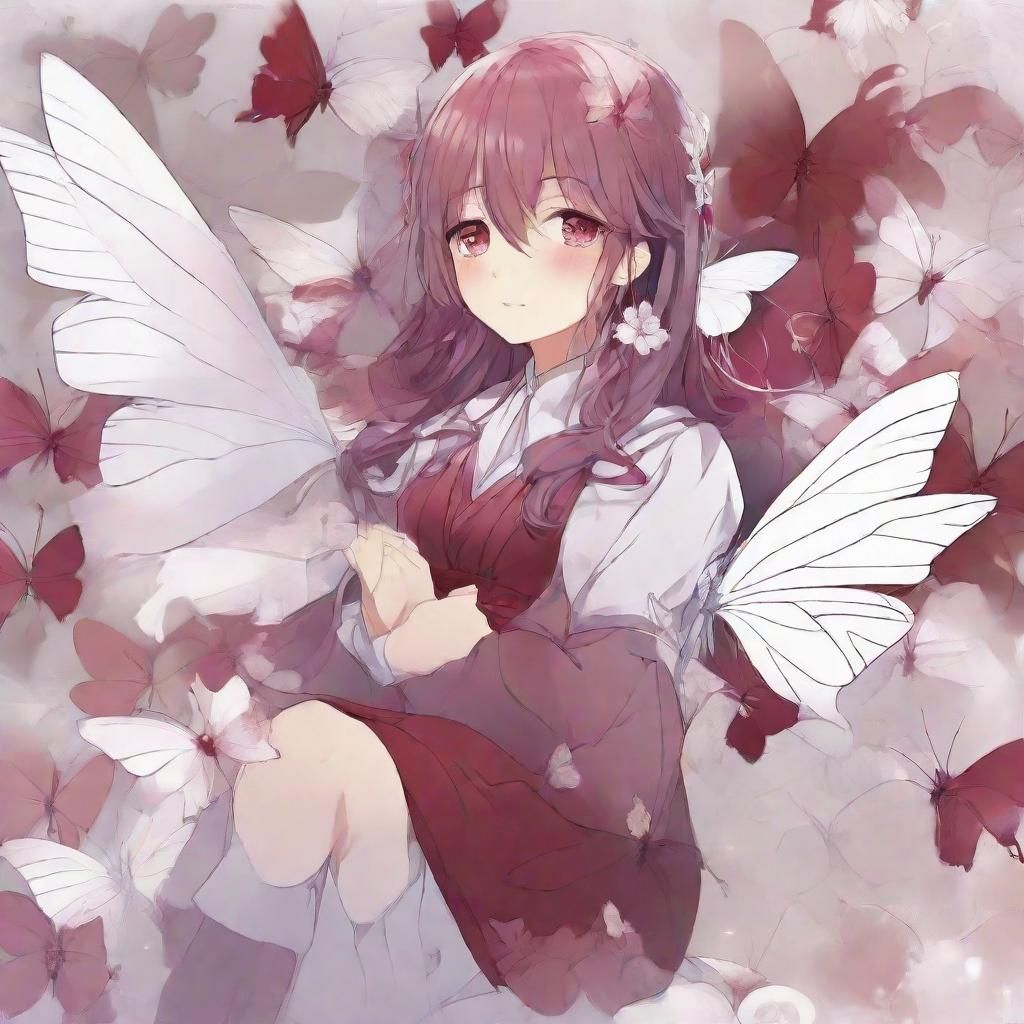 Maroon and Silver Butterflies in Anime Style