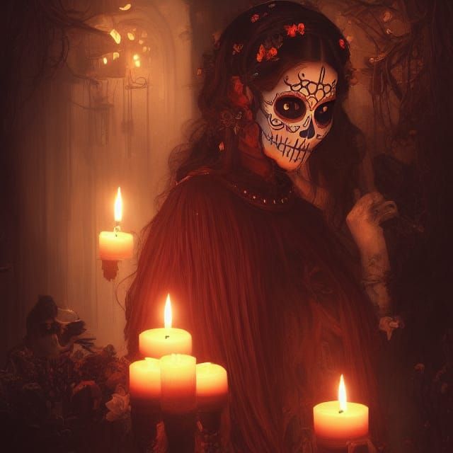 Candlelit Dia de los Muertos Celebration: Digital Art