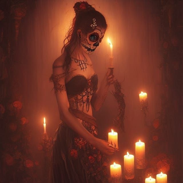 Candlelit Dia de los Muertos Celebration in Digital Art