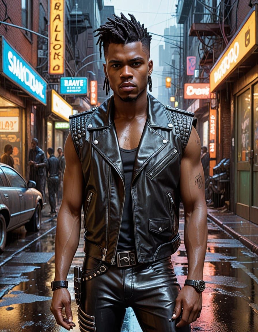 Edgy Punk Rebel Under Neon Rain