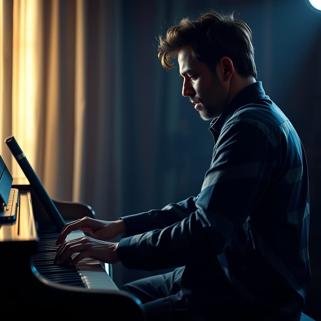 Hyper Realistic Portrait of a Dedicated Music Composer