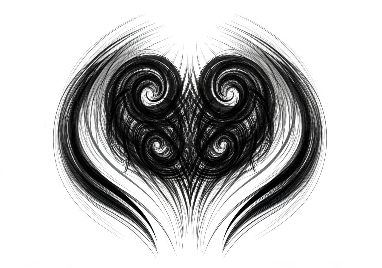 Intricate Black and White Tribal Tattoo Design with Expressi...