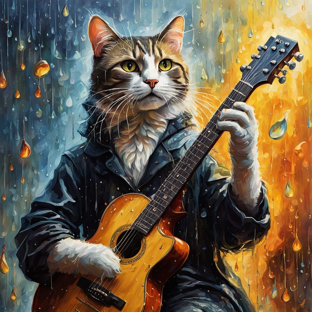 Surreal Oil Painting of Mona Lisa Dancing in the Rain with G...