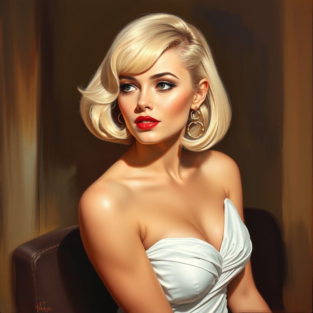 Glamorous Woman in White Gown, Gil Elvgren Style