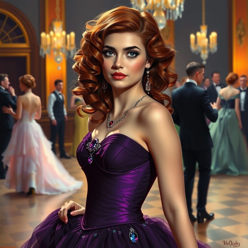 Glamorous Woman in Purple Gown, Belle Époque Style