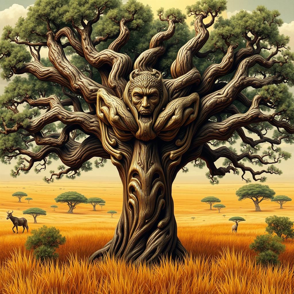 African Mask Tree in Savannah Landscape