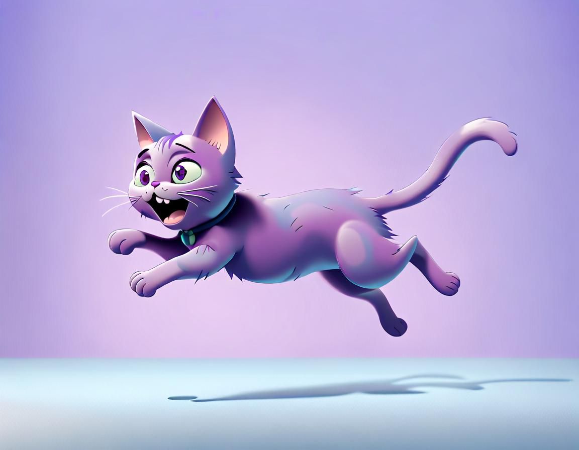 Cartoon Purple Cat Leaping in Aardman Style