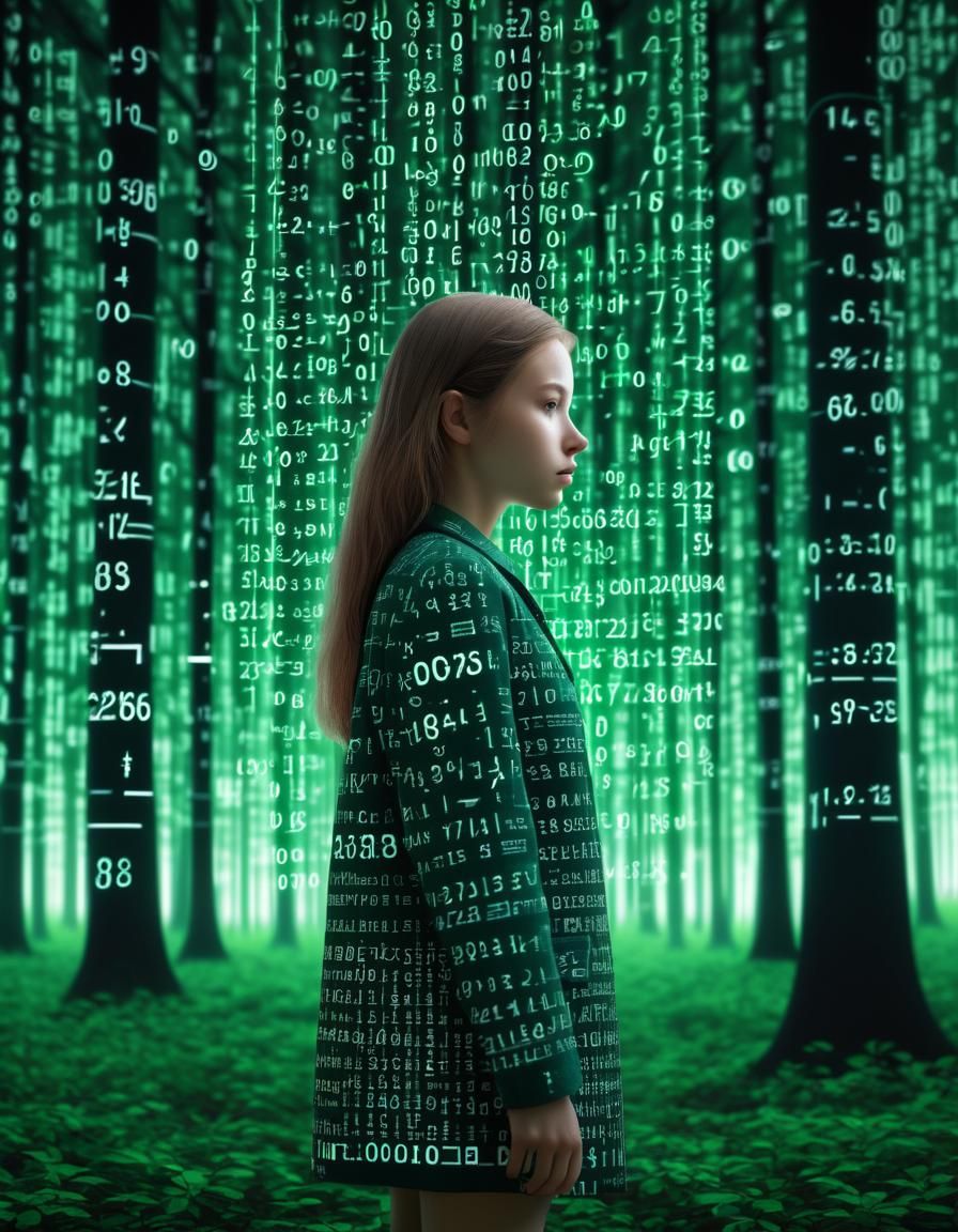 Digital Girl in Binary Forest, Conceptual Art