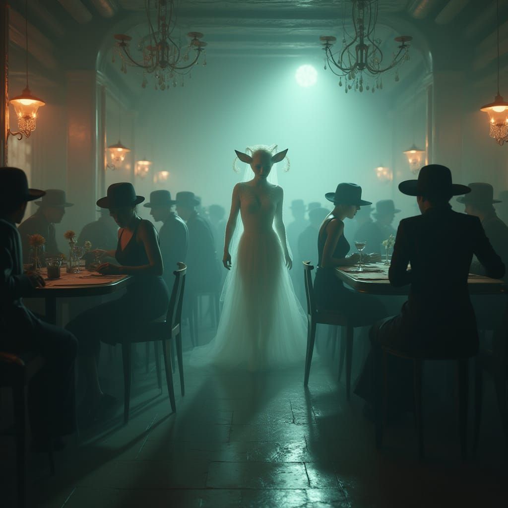 Surreal Speakeasy Scene in Yves Tanguy Style