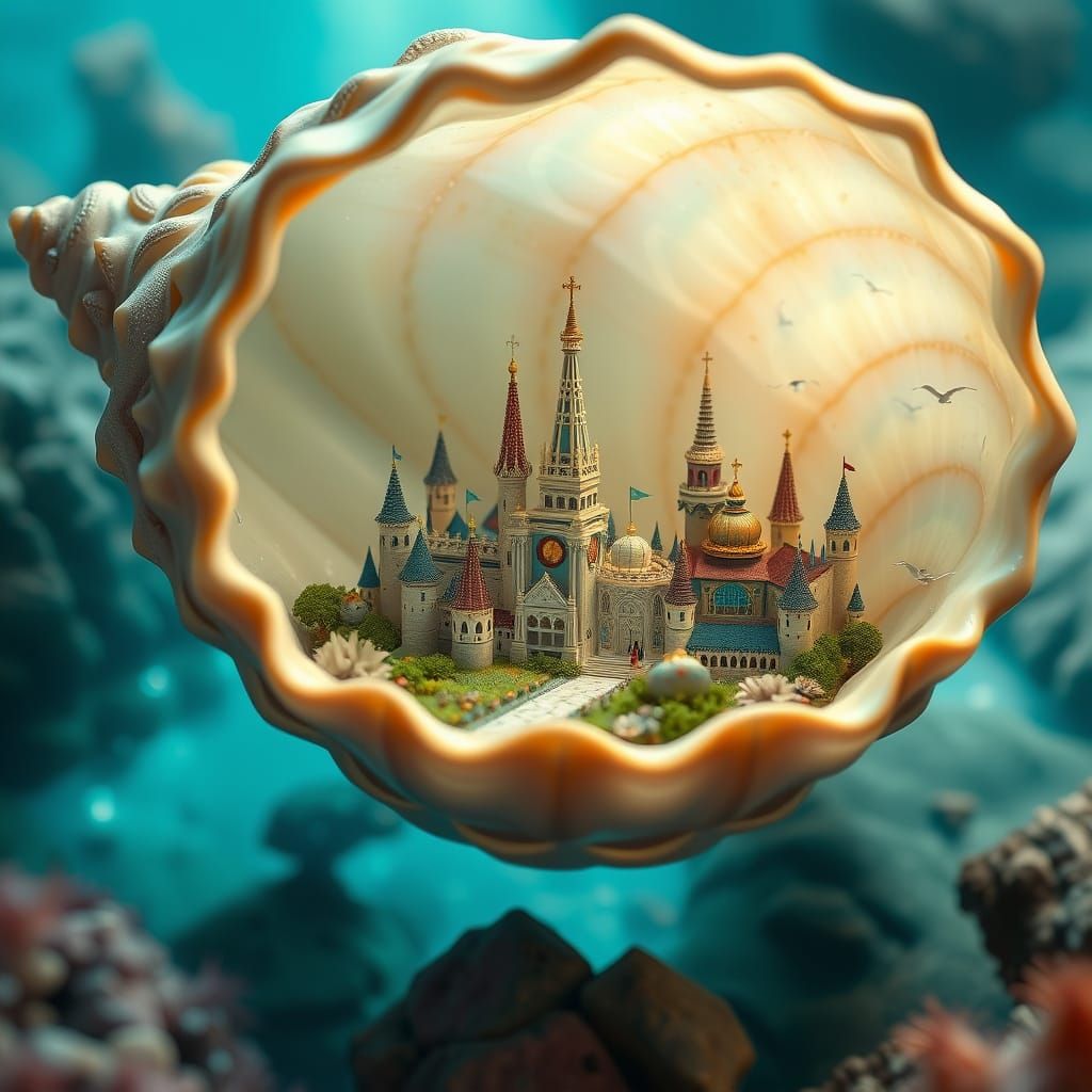 Miniature Kingdom Inside Seashell, Dreamlike Colors