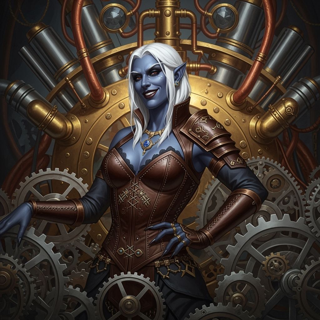 Steampunk Drow Elf with Mischievous Smile