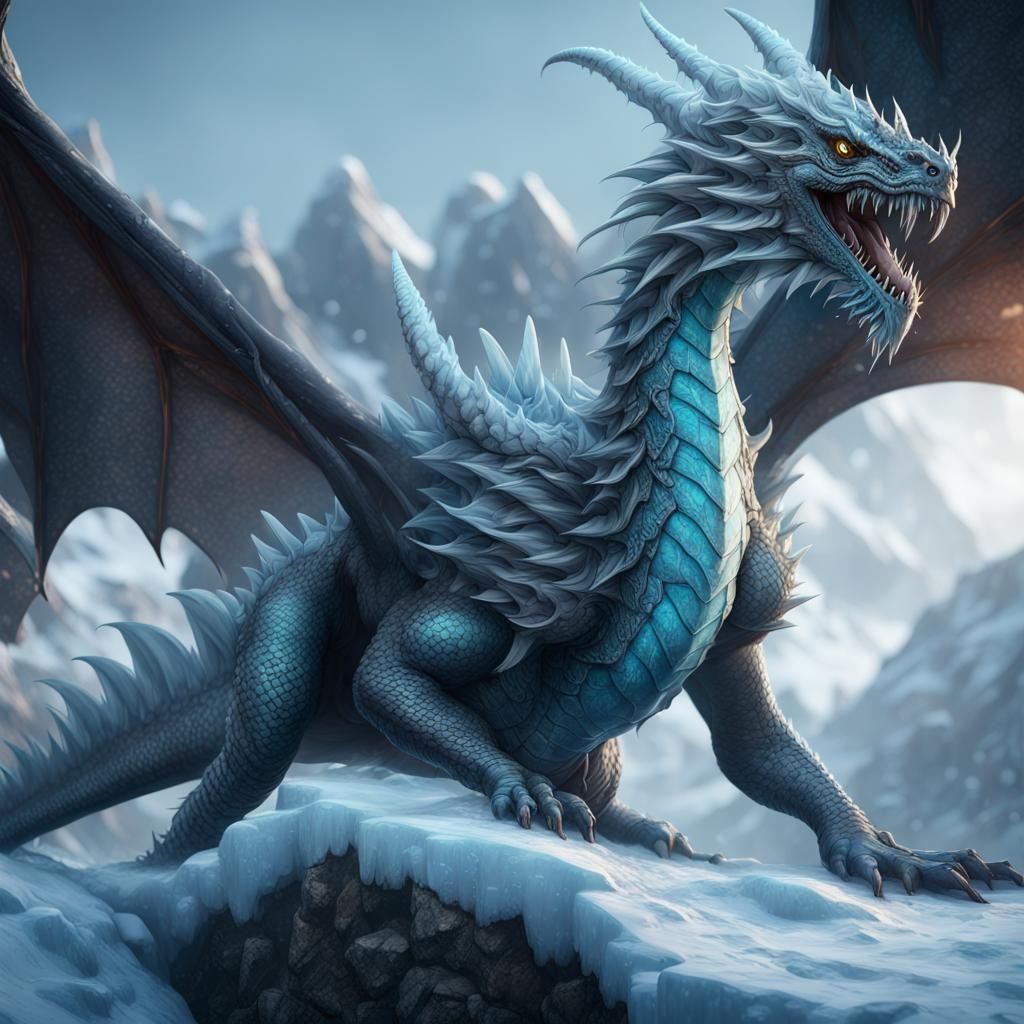 Detailed Ice Dragon Fantasy Concept Art