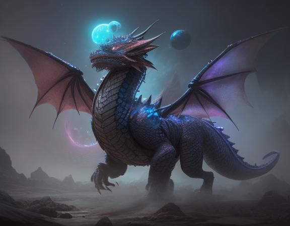 Enchanted Dragon Frolics with Orbs: Vibrant Oil Painting