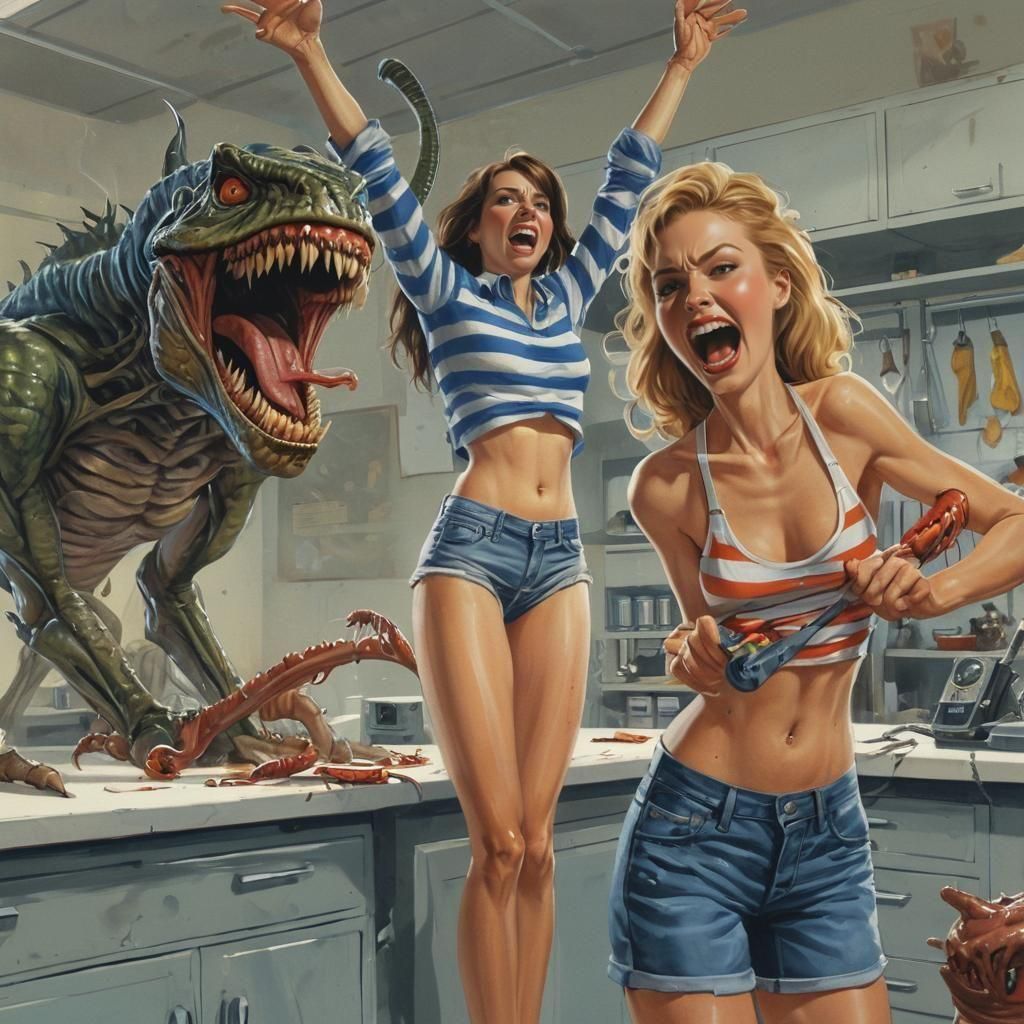 Woman Holding Alien in Comic Book Style