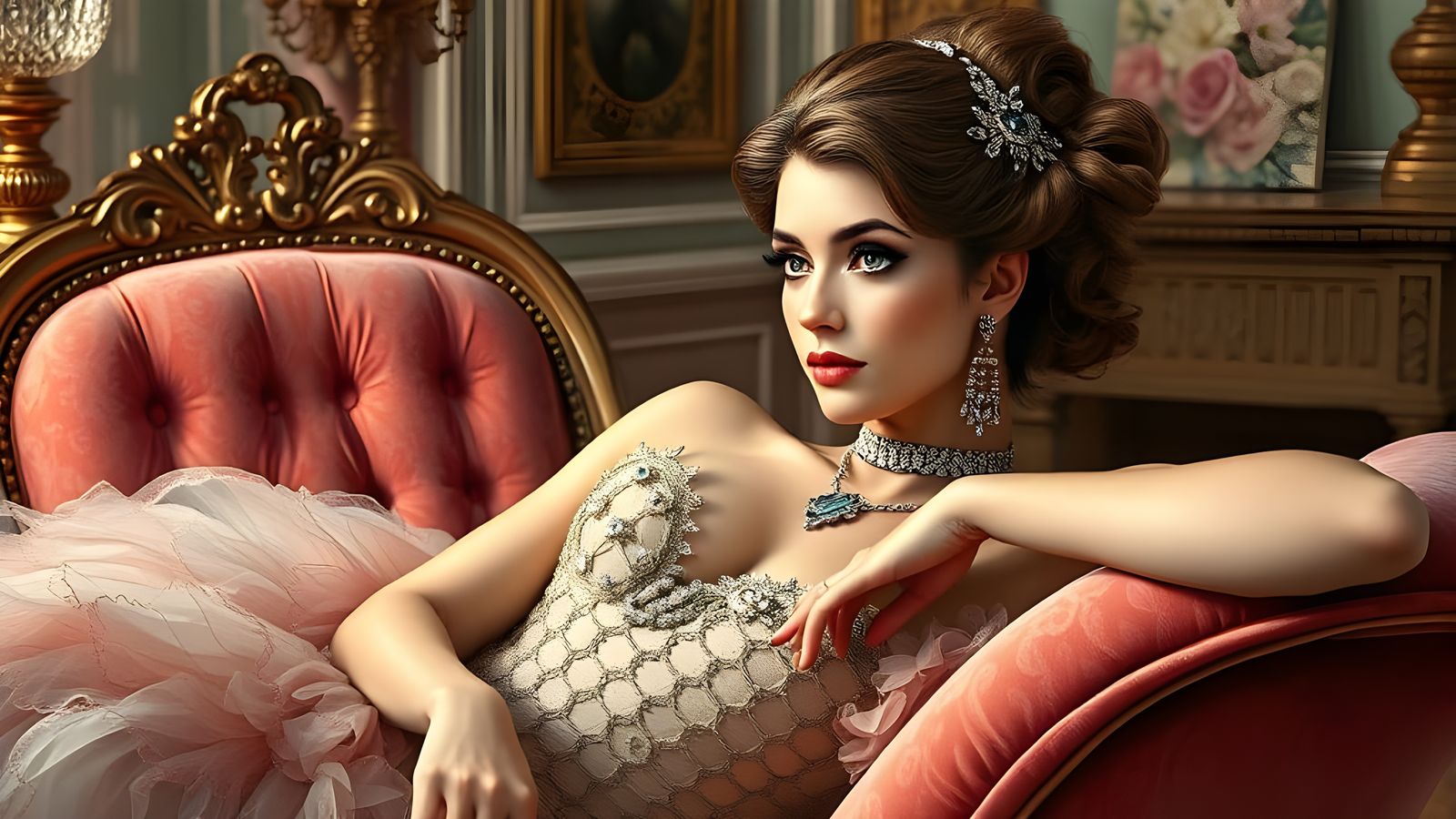 Elegant 19th Century Woman on Chaise Lounge