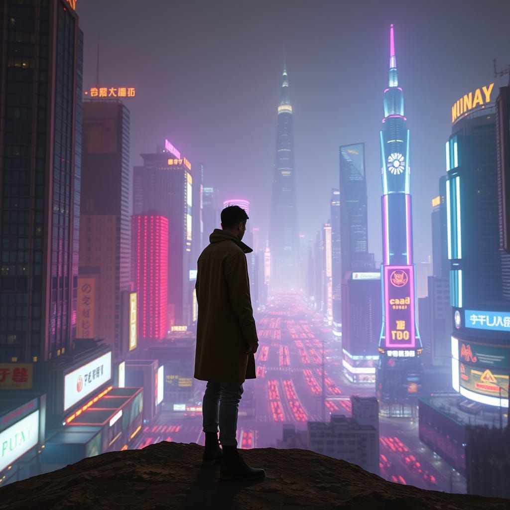 An Isolated Figure in a Futuristic City