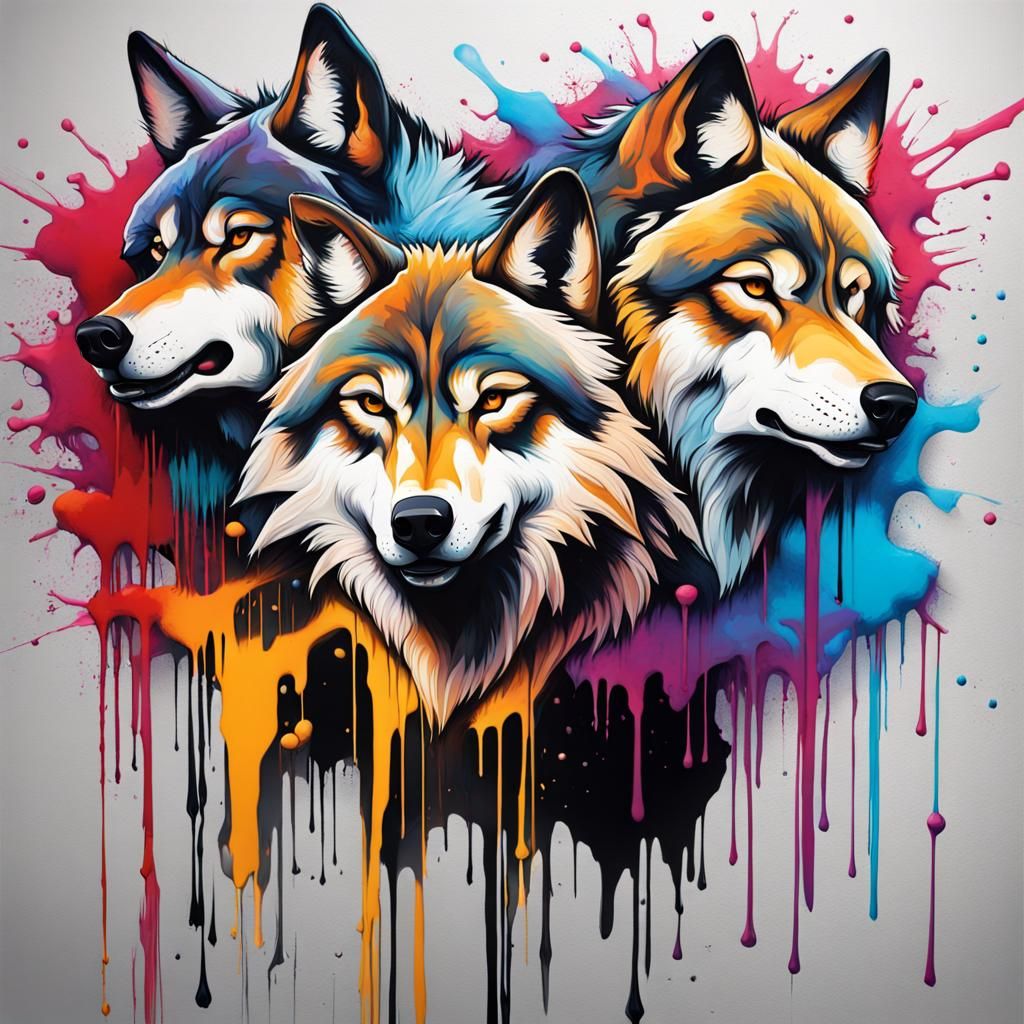 Wolves in Graffiti Splash Art Style