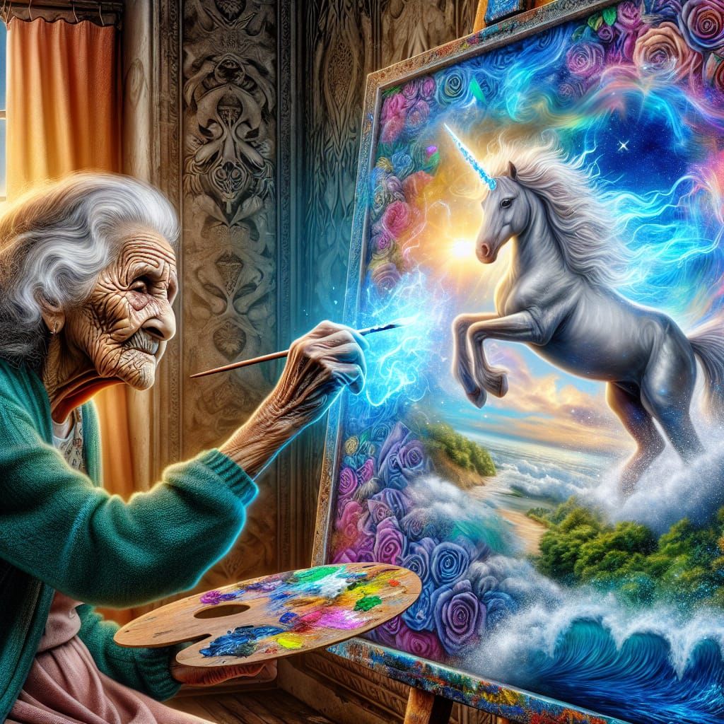 Magical Unicorn Leaps from Canvas in Digital Art