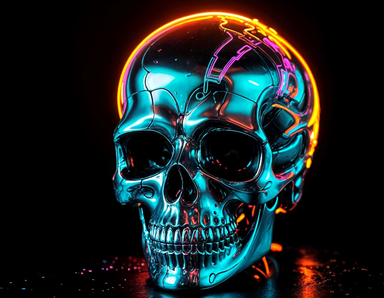 Neon Chrome Skull in a Dreamlike Atmosphere