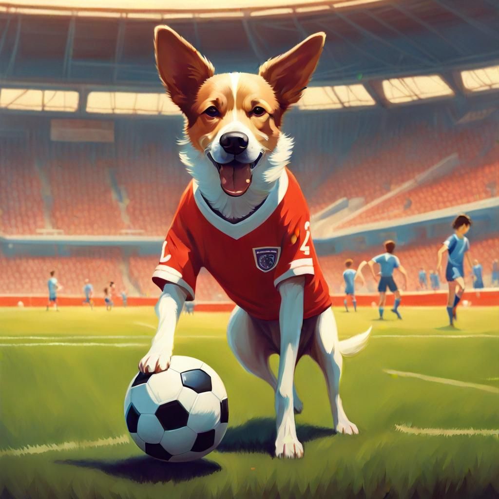 Dog Plays Soccer in 80s Photography Style