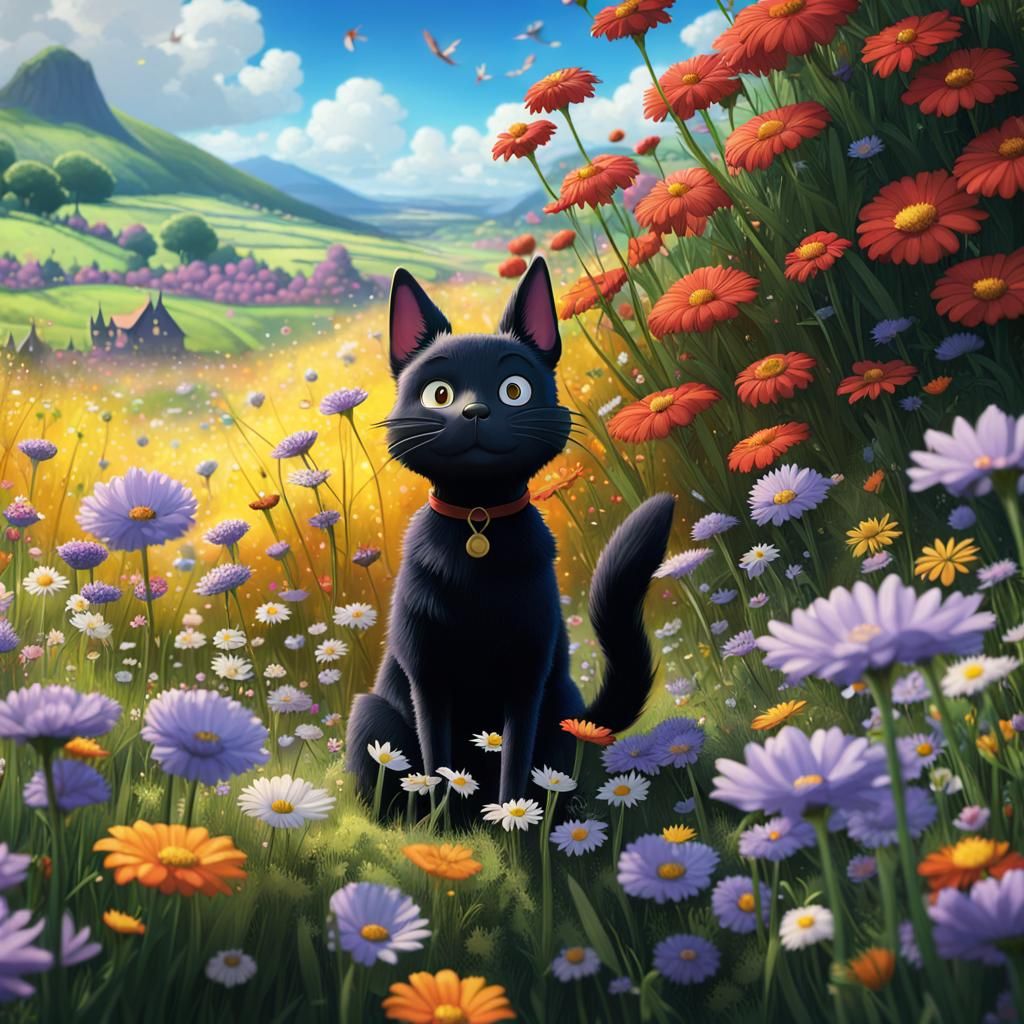Jiji in a Flower Field: Fantasy Concept Art
