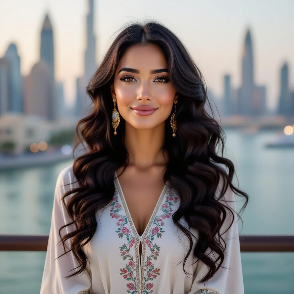 Muslim Woman with Curly Black Purple Hair in Dubai