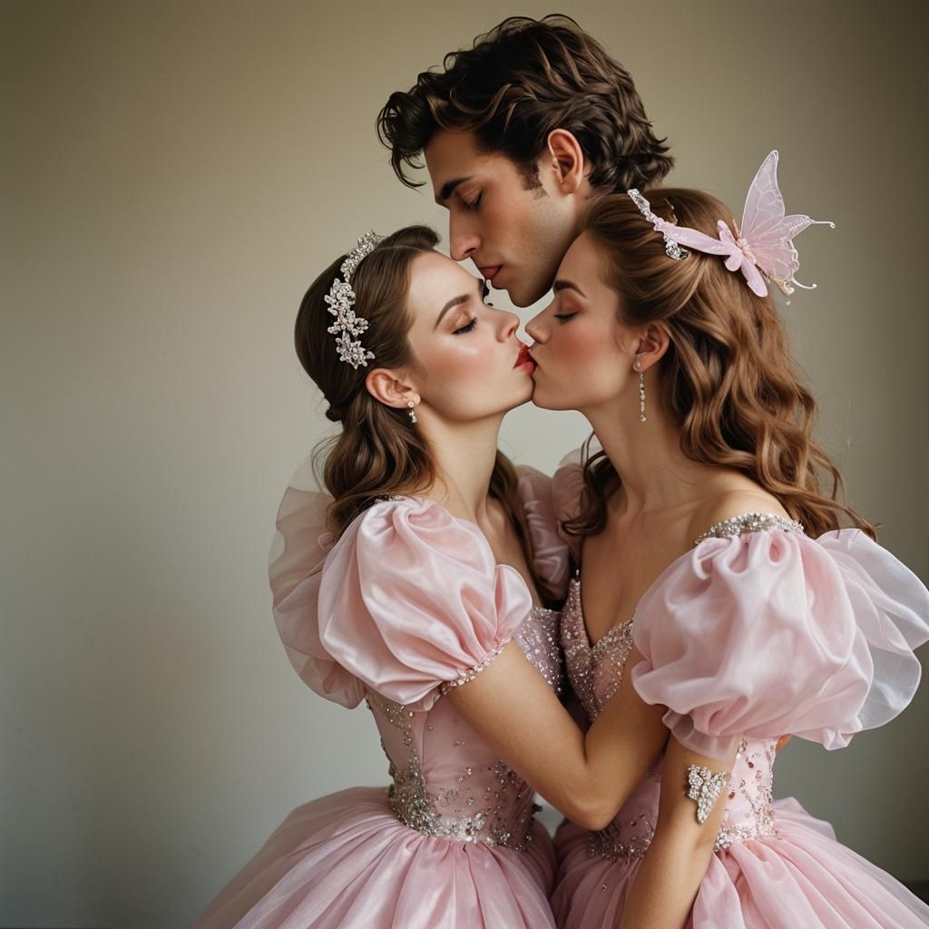 Two People in Prom Dresses Kissing Portrait