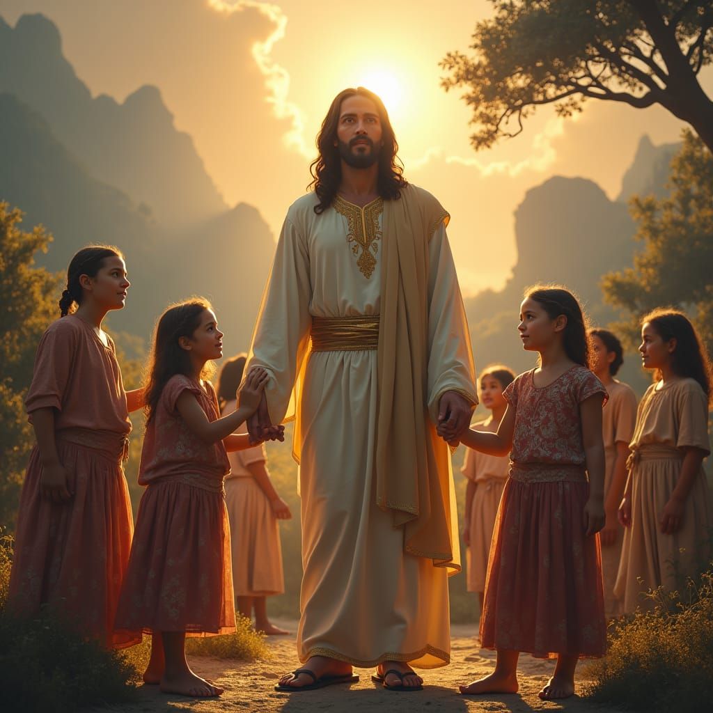 Jesus and Children in a Dreamlike Landscape