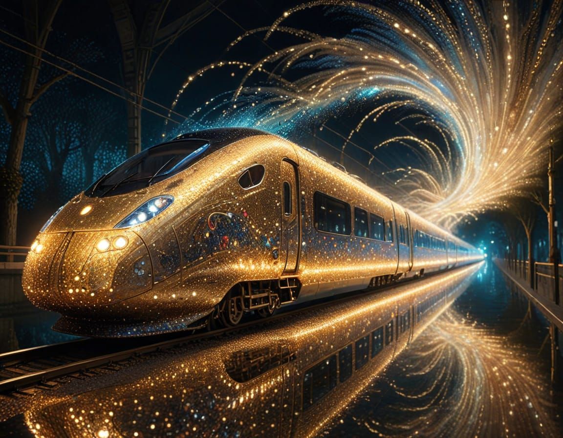 Glowing Bullet Train in Sparkling Pointillist Style