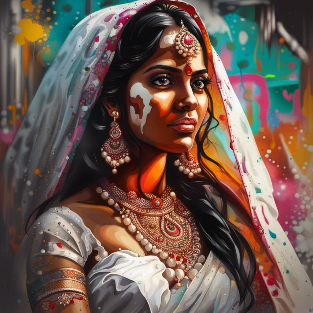 Indian Bride in Graffiti Street Art Style