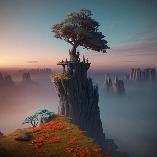 Ethereal Woman on Mystical Cliffside in Fantasy Art