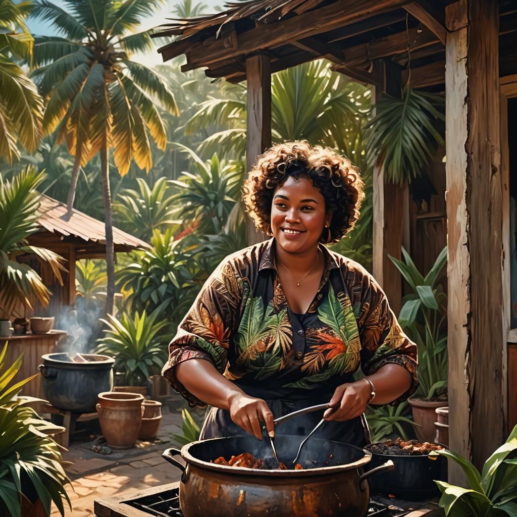 Caribbean Woman Cooking: Fantasy Concept Art